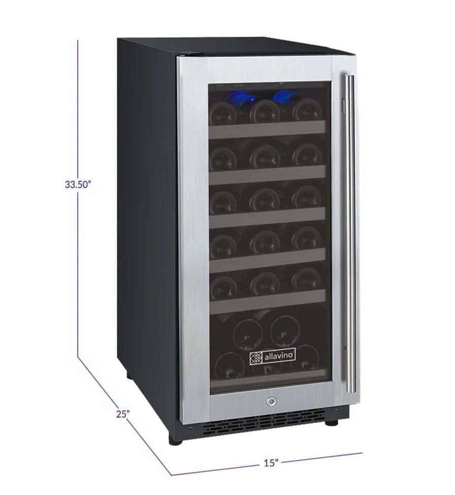 Allavino Residential 15" Wide FlexCount II Tru-Vino 30 Bottle Single Zone Stainless Steel Wine Refrigerator VSWR30-1SL20