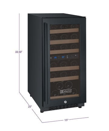Allavino Residential Black 15" Wide FlexCount II Tru-Vino Technology 30 Bottle Dual Zone Black Wine Refrigerator