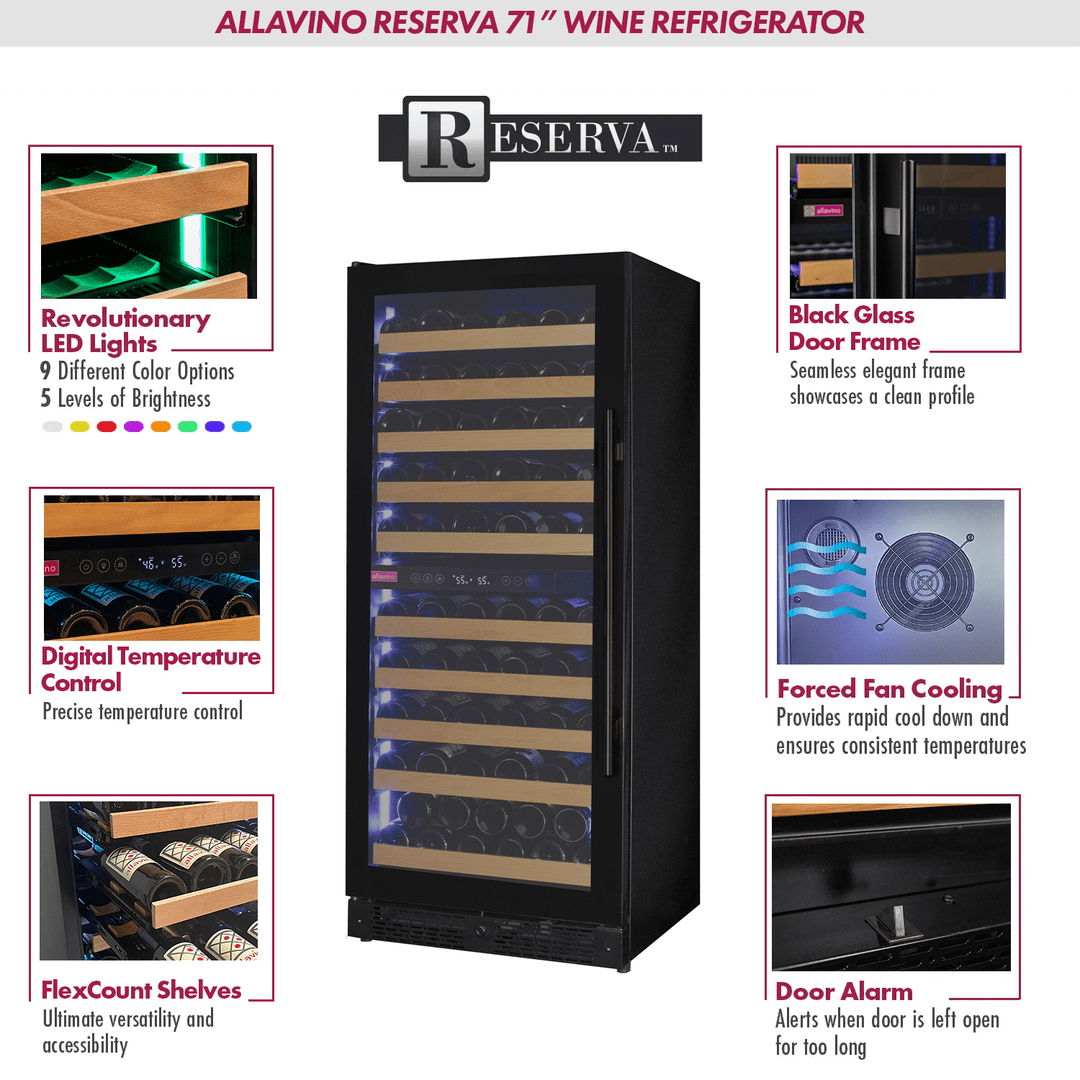 Allavino Residential Black Reserva Series 119 Bottle 55" Tall Dual Zone Left Hinge Black Glass Wine Refrigerator