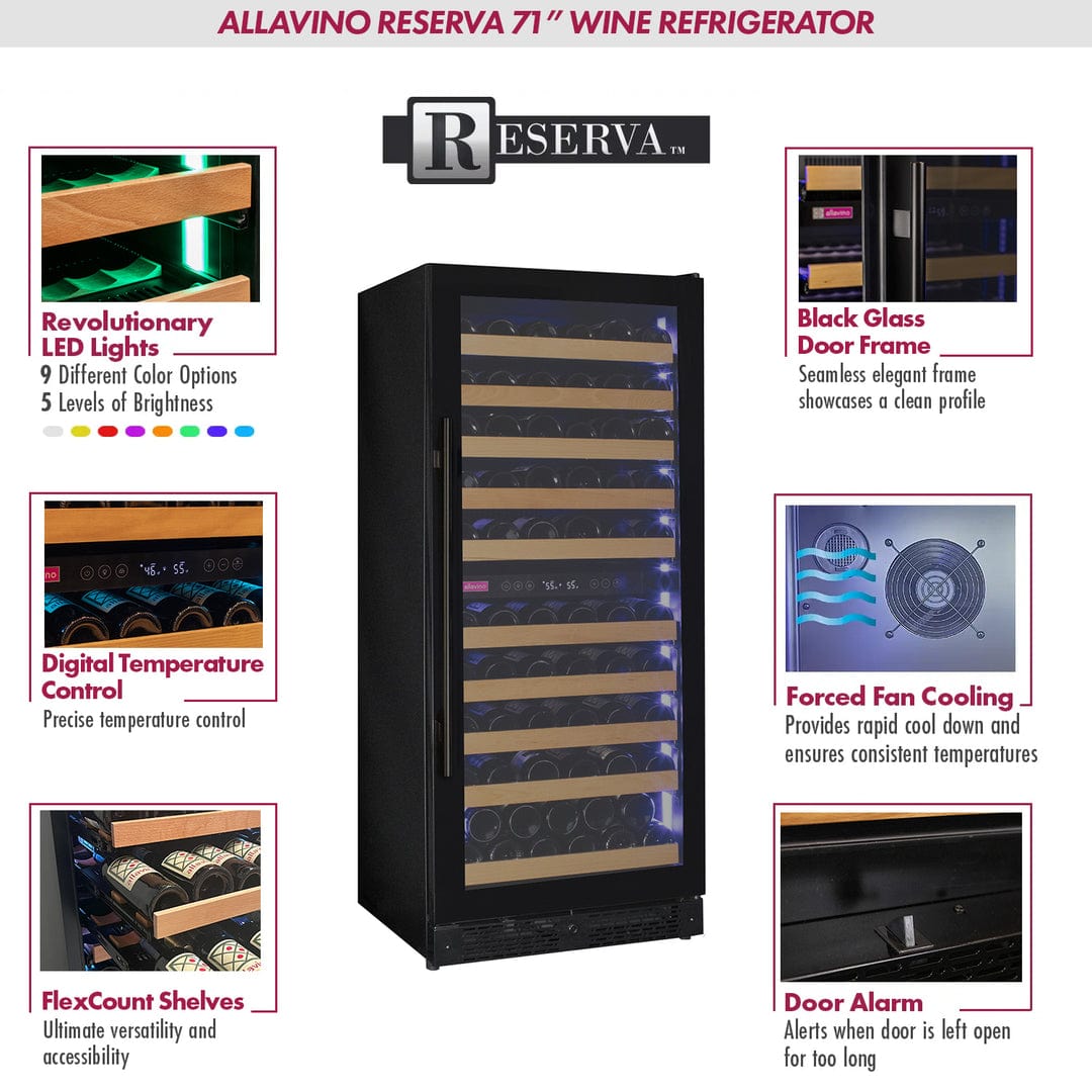 Allavino Residential Black Reserva Series 119 Bottle 55" Tall Dual Zone Right Hinge Black Glass Wine Refrigerator