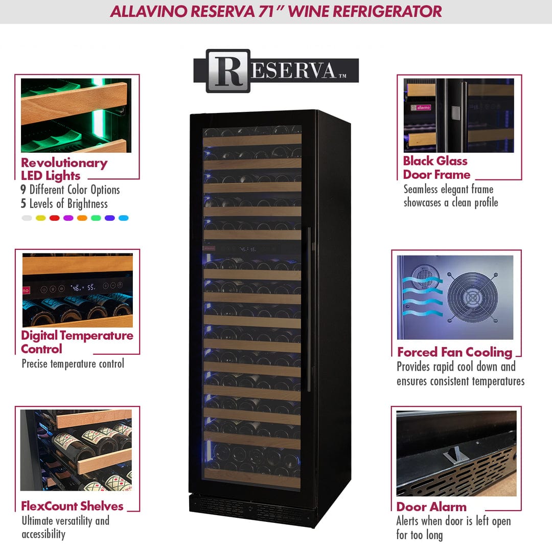 Allavino Residential Black Reserva Series 154 Bottle 71" Tall Dual Zone Left Hinge Black Glass Door Wine Refrigerator