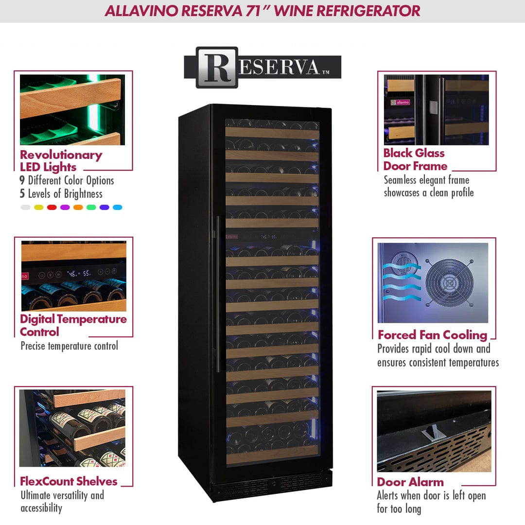 Allavino Residential Black Reserva Series 154 Bottle 71" Tall Dual Zone Right Hinge Black Glass Door Wine Refrigerator