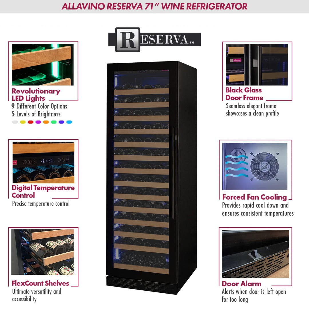 Allavino Residential Black Reserva Series 163 Bottle 71" Tall Single Zone Left Hinge Black Glass Door Wine Refrigerator