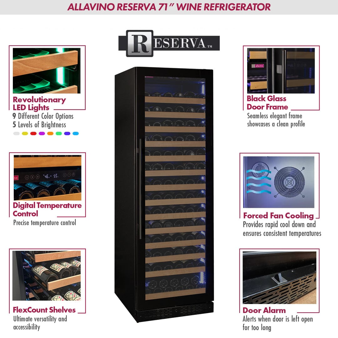 Allavino Residential Black Reserva Series 163 Bottle 71" Tall Single Zone Right Hinge Black Glass Door Wine Refrigerator