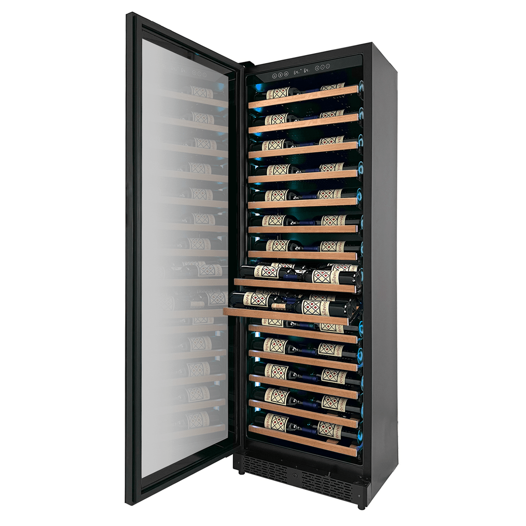 Allavino Residential Black Reserva Series 67 Bottle 71" Tall Single Zone Left Hinge Black Shallow Wine Refrigerator with Wood Front Shelves