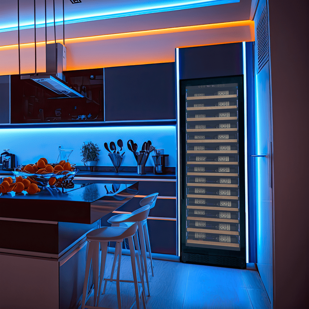 Allavino Residential Black Reserva Series 67 Bottle 71" Tall Single Zone Left Hinge Black Shallow Wine Refrigerator with Wood Front Shelves