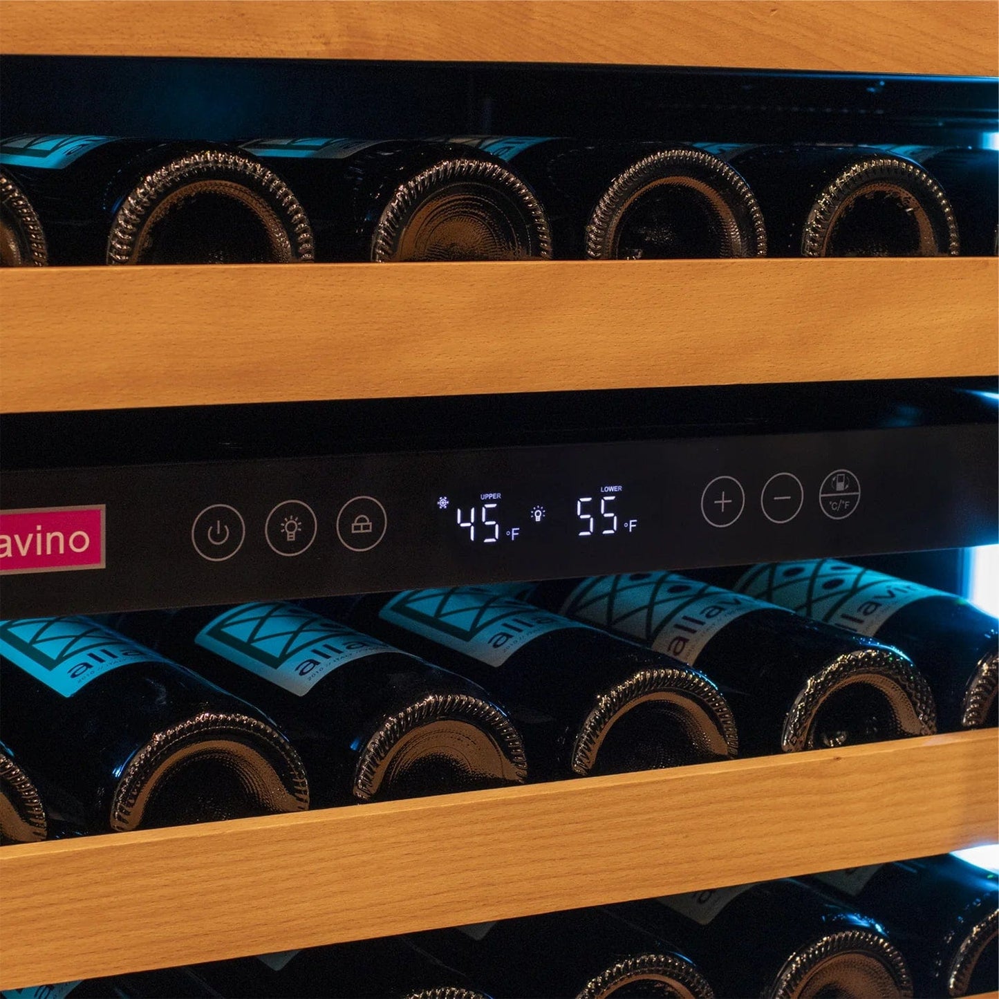 Allavino Residential Reserva Series 119 Bottle 55" Tall Dual Zone Left Hinge Black Glass Wine Refrigerator VSW11955D-2BGL