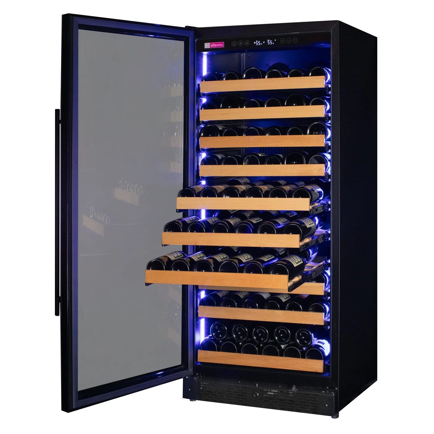 Allavino Residential Reserva Series 119 Bottle 55" Tall Dual Zone Left Hinge Black Glass Wine Refrigerator VSW11955D-2BGL