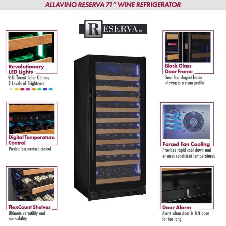 Allavino Residential Reserva Series 119 Bottle 55" Tall Single Zone Right Hinge Black Glass Wine Refrigerator VSW11955S-1BGR