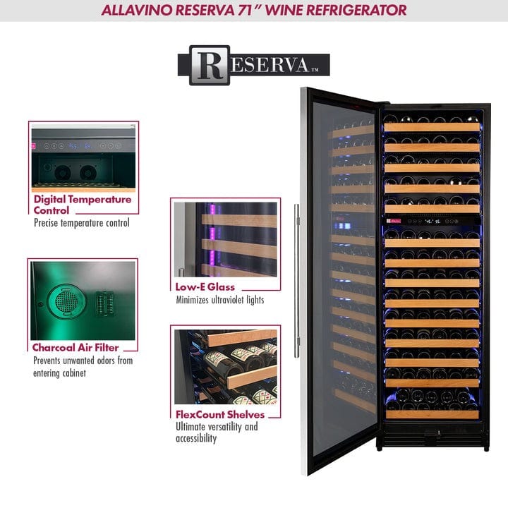 Allavino Residential Reserva Series 154 Bottle 71" Tall Dual Zone Left Hinge Stainless Steel Wine Refrigerator VSW15471D-2SL