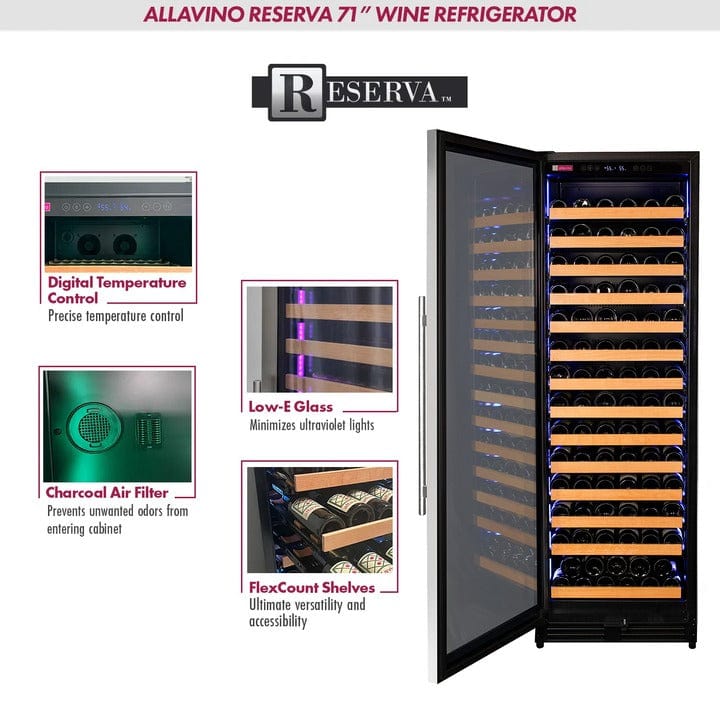 Allavino Residential Reserva Series 163 Bottle 71" Tall Single Zone Left Hinge Stainless Steel Wine Refrigerator