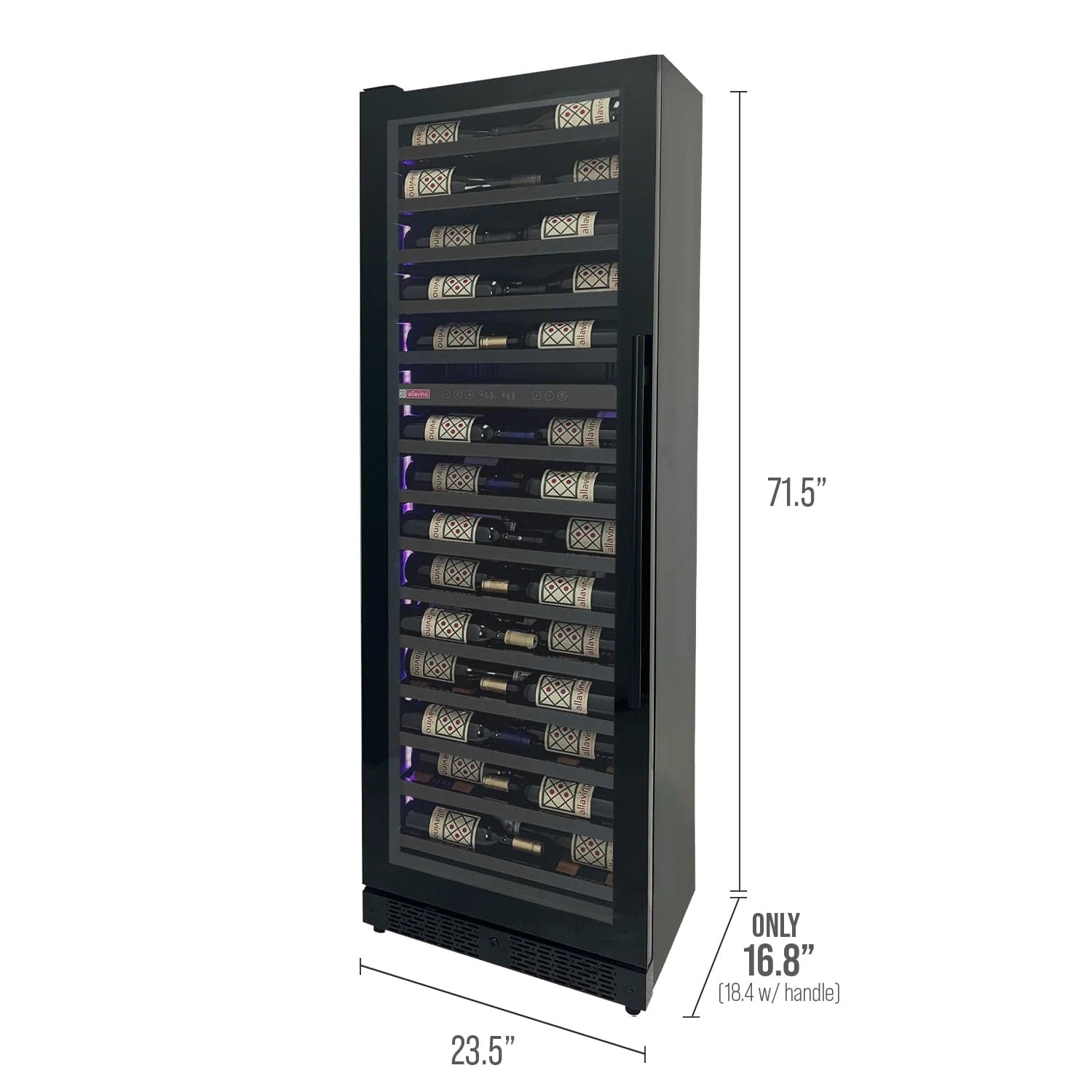 Allavino Residential Reserva Series 67 Bottle 71" Tall Dual Zone Left Hinge Black Shallow Wine Refrigerator Console VSW6771D-2BL