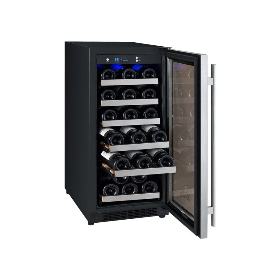 Allavino Residential Silver 15" Wide FlexCount II Tru-Vino 30 Bottle Single Zone Stainless Steel Right Hinge Wine Refrigerator