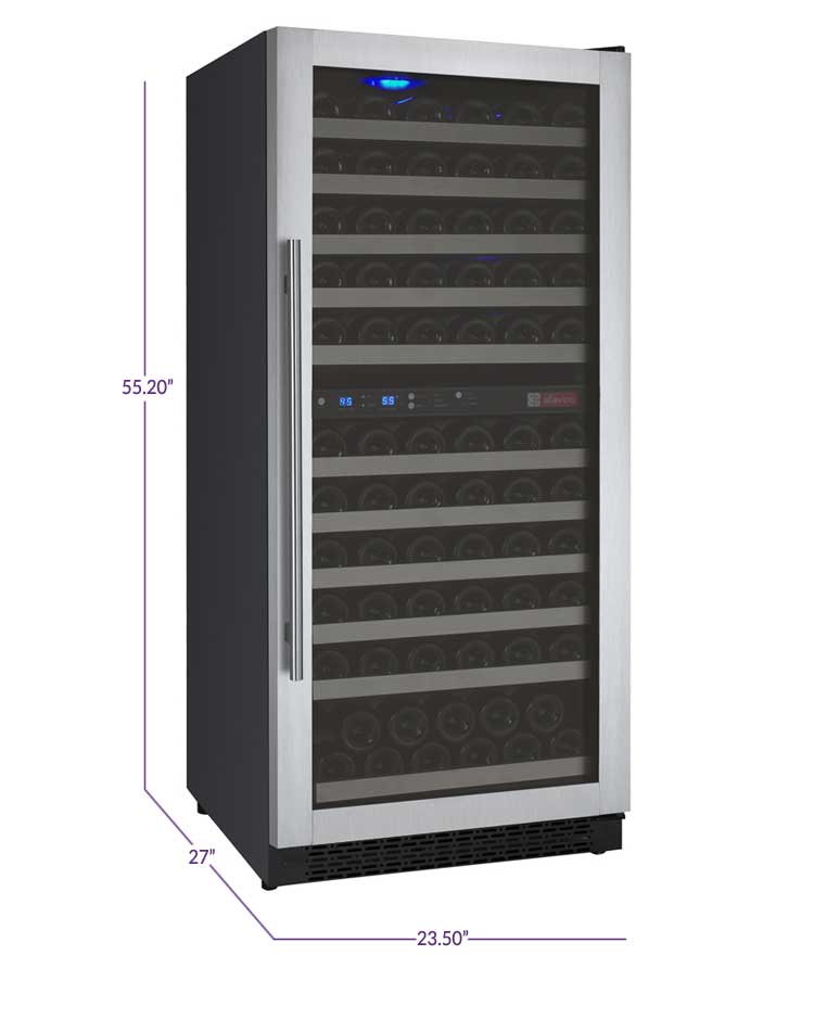 Allavino Residential Silver 24" Wide FlexCount II Tru-Vino 121 Bottle Dual Zone Stainless Steel Right Hinge Wine Refrigerator