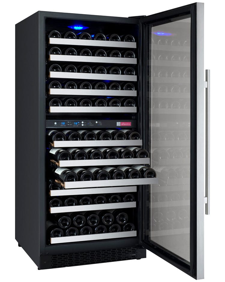 Allavino Residential Silver 24" Wide FlexCount II Tru-Vino 121 Bottle Dual Zone Stainless Steel Right Hinge Wine Refrigerator