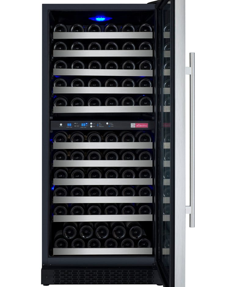 Allavino Residential Silver 24" Wide FlexCount II Tru-Vino 121 Bottle Dual Zone Stainless Steel Right Hinge Wine Refrigerator