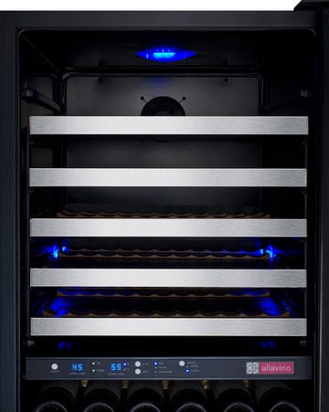 Allavino Residential Silver 24" Wide FlexCount II Tru-Vino 172 Bottle Dual Zone Stainless Steel Left Hinge Wine Refrigerator