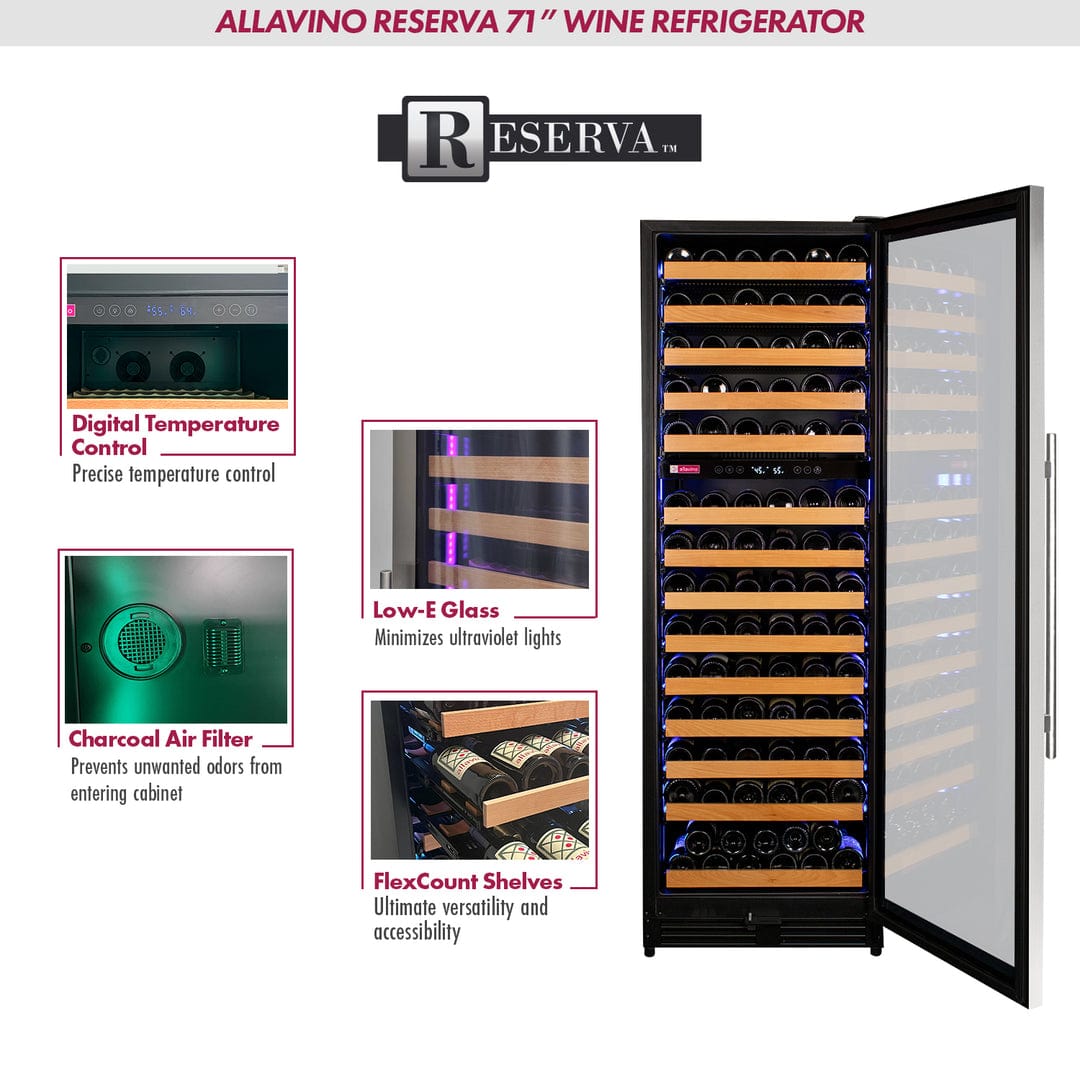 Allavino Residential Silver Reserva Series 154 Bottle 71" Tall Dual Zone Right Hinge Stainless Steel Wine Refrigerator