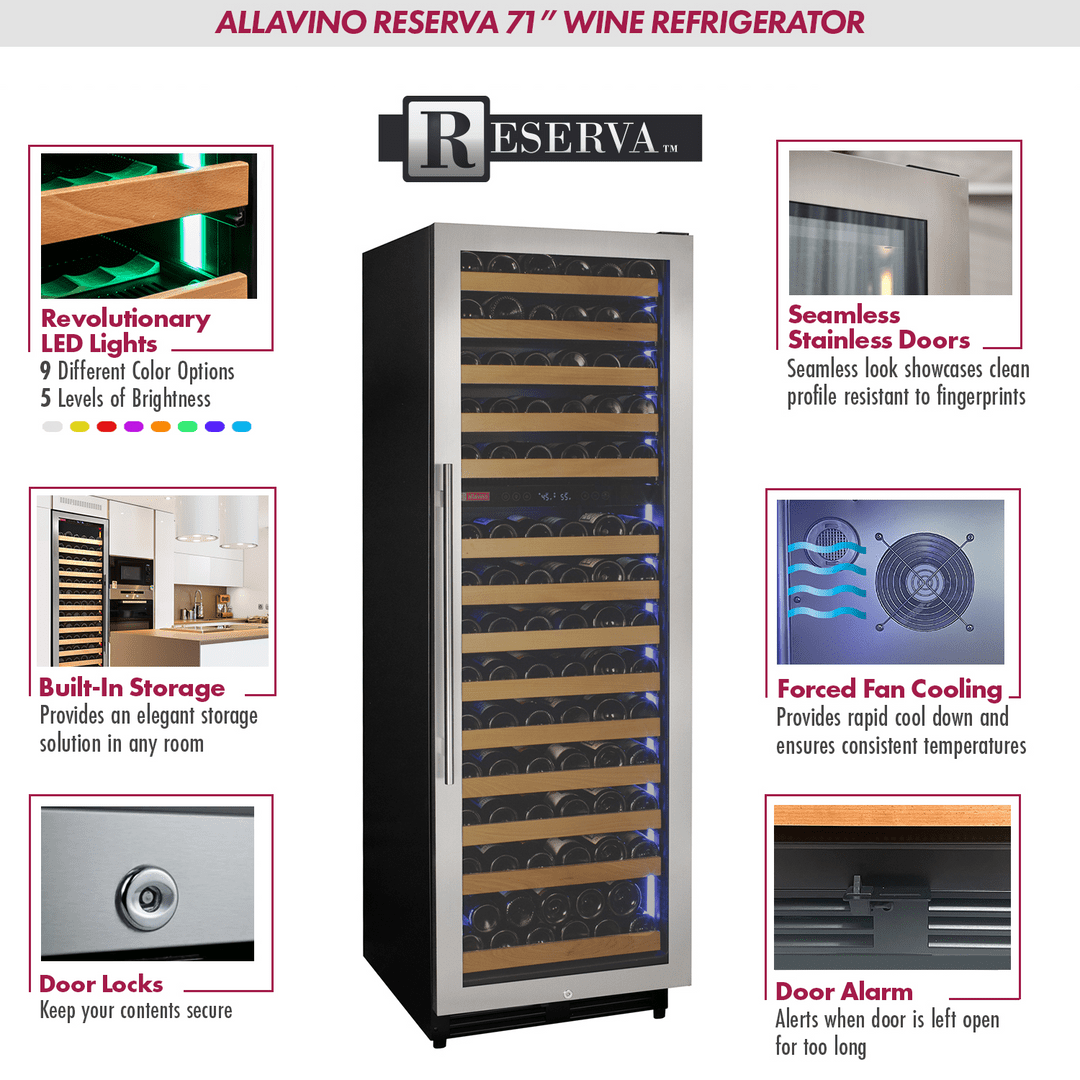 Allavino Residential Silver Reserva Series 154 Bottle 71" Tall Dual Zone Right Hinge Stainless Steel Wine Refrigerator