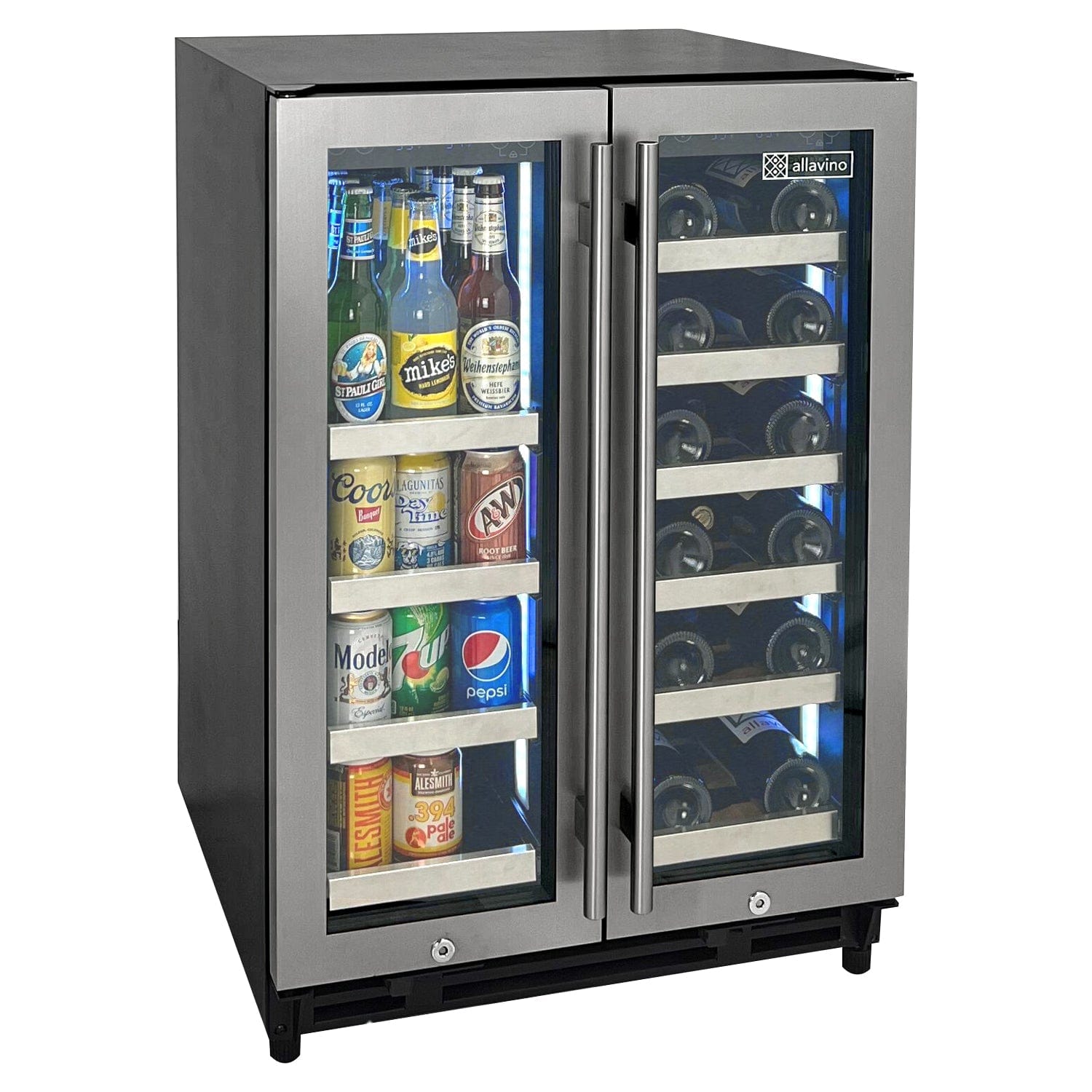 Allavino Residential Silver Reserva Series 24" Wide Two Door Stainless Steel Wine Refrigerator/Beverage Center
