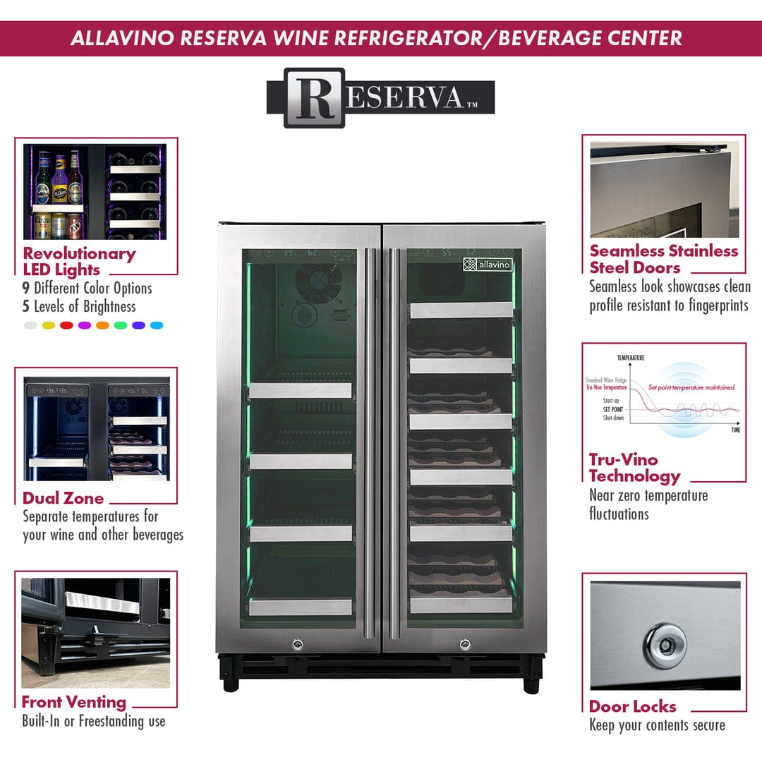 Allavino Residential Silver Reserva Series 24" Wide Two Door Stainless Steel Wine Refrigerator/Beverage Center