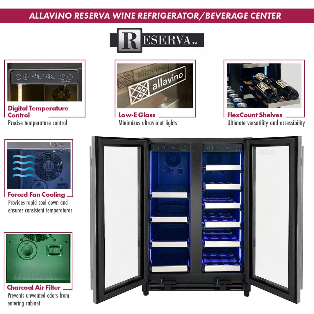Allavino Residential Silver Reserva Series 24" Wide Two Door Stainless Steel Wine Refrigerator/Beverage Center