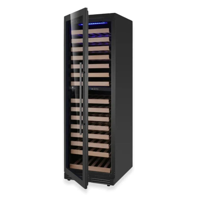 Kingsbottle Residential Black Glass Door / Left Hand Hinge / Dual Zone Luxury 161 Bottle Single or Dual Zone Aging Wine Cooler with Glass Door for Large Wine Collections