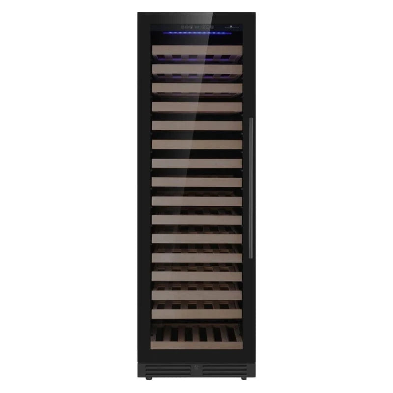 Kingsbottle Residential Black Glass Door / Left Hand Hinge / Single Zone Luxury 161 Bottle Single or Dual Zone Aging Wine Cooler with Glass Door for Large Wine Collections
