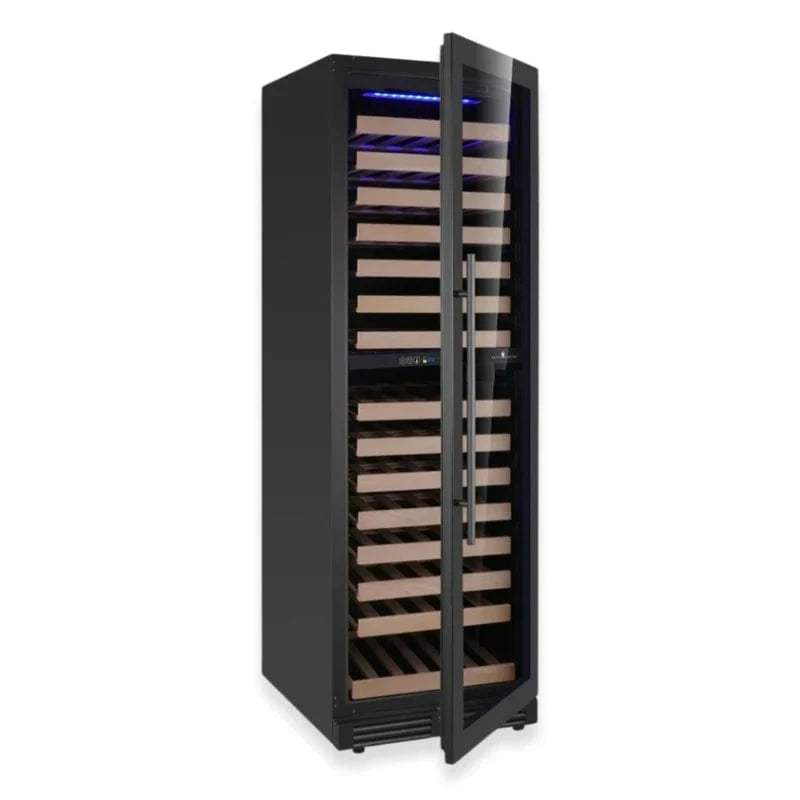 Kingsbottle Residential Black Glass Door / Right Hand Hinge / Dual Zone Luxury 161 Bottle Single or Dual Zone Aging Wine Cooler with Glass Door for Large Wine Collections