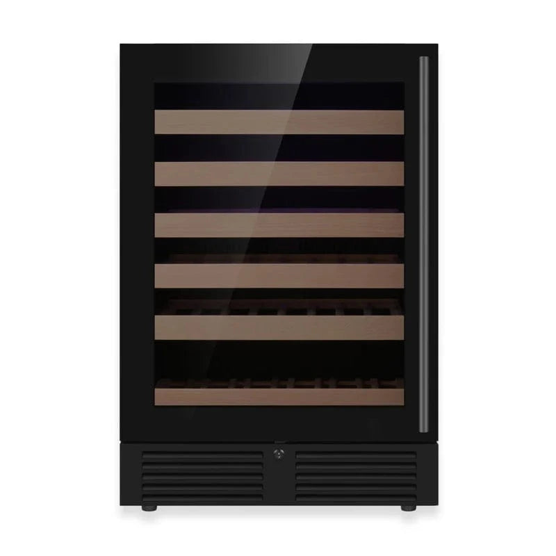 Kingsbottle Residential Dual Zone / Black Glass Door / Left Hand Hinge Quiet 46 Bottle 24 Inch Under-Counter Single or Dual Zone Wine Fridge with Modern Glass Door