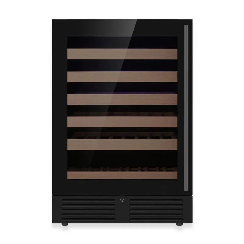 Kingsbottle Residential Single Zone / Black Glass Door / Left Hand Hinge Quiet 46 Bottle 24 Inch Under-Counter Single or Dual Zone Wine Fridge with Modern Glass Door