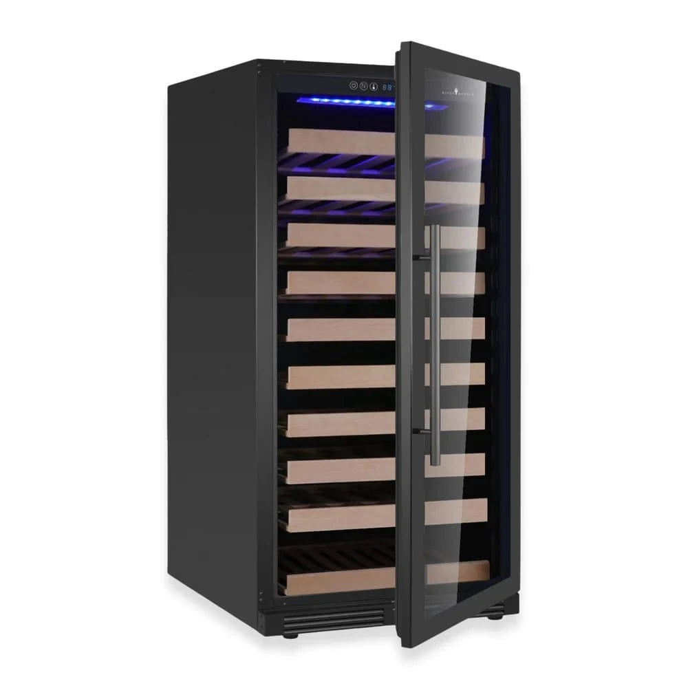 Kingsbottle Residential Single Zone / Black Glass Door / Right Hand Hinge Collector's 99 Bottle 47-Inch Height Single or Dual Zone Wine Fridge with Modern Glass Door