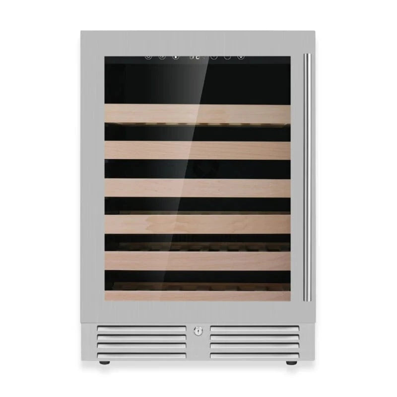 Kingsbottle Residential Single Zone / Stainless Steel Glass Door / Left Hand Hinge Quiet 46 Bottle 24 Inch Under-Counter Single or Dual Zone Wine Fridge with Modern Glass Door