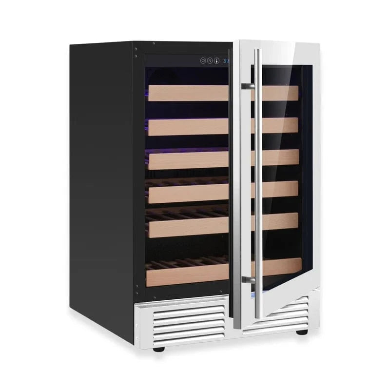 Kingsbottle Residential Single Zone / Stainless Steel Glass Door / Right Hand Hinge Quiet 46 Bottle 24 Inch Under-Counter Single or Dual Zone Wine Fridge with Modern Glass Door