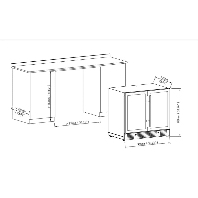 Kingsbottle Residential Under Island 36" Dual Zone Wine Fridge with Glass Door | Perfect for Renovations
