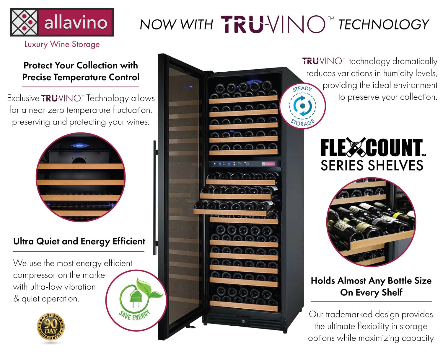 Allavino Residential 24" Wide FlexCount II Tru-Vino 172 Bottle Dual Zone Black Left Hinge Wine Refrigerator VSWR172-2BL20