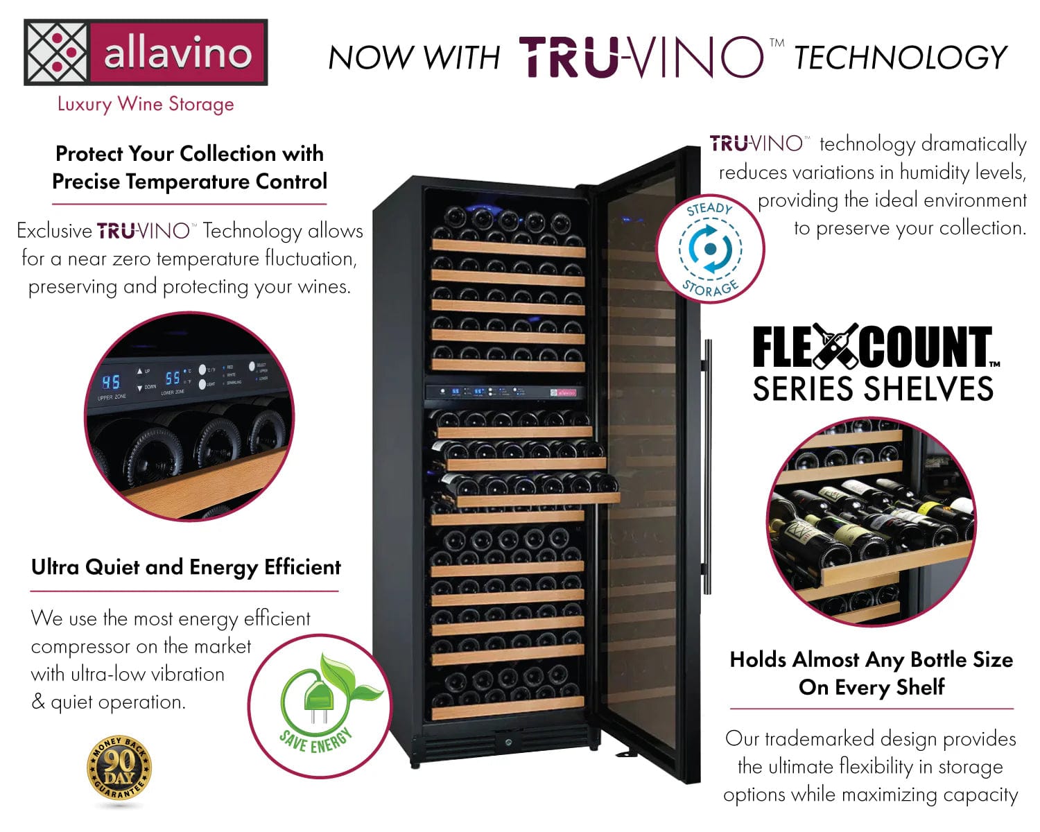 Allavino Residential 24" Wide FlexCount II Tru-Vino 172 Bottle Dual Zone Black Right Hinge Wine Refrigerator VSWR172-2BR20