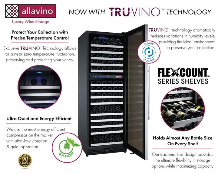 Allavino Residential 24" Wide FlexCount II Tru-Vino 172 Bottle Dual Zone Stainless Steel Right Hinge Wine Refrigerator VSWR172-2SR20