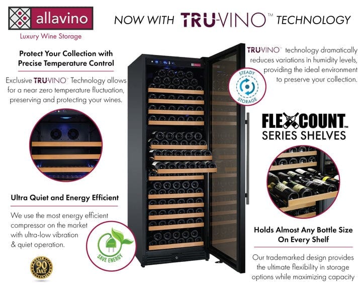 Allavino Residential 24" Wide FlexCount II Tru-Vino 177 Bottle Single Zone Black Right Hinge Wine Refrigerator VSWR177-1BR20