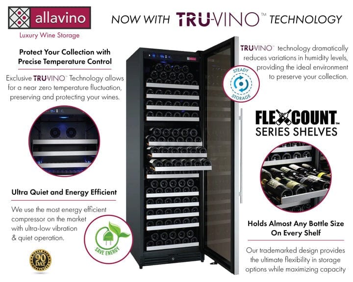 Allavino Residential 24" Wide FlexCount II Tru-Vino 177 Bottle Single Zone Stainless Steel Right Hinge Wine Refrigerator VSWR177-1SR20