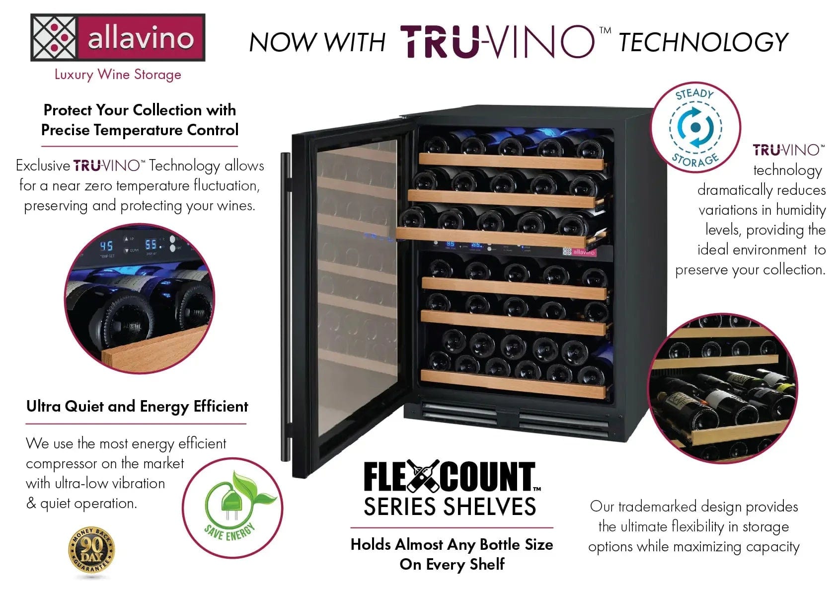 Allavino Residential 24" Wide FlexCount II Tru-Vino 56 Bottle Dual Zone Black Left Hinge Wine Refrigerator VSWR56-2BL20