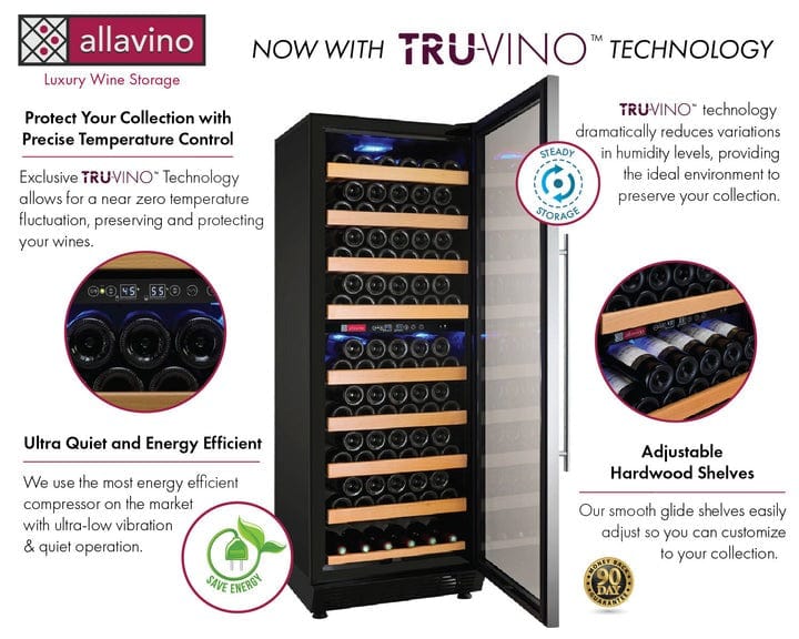 Allavino Residential 24" Wide Vite II Tru-Vino 99 Bottle Dual Zone Stainless Steel Right Hinge Wine Refrigerator YHWR99-2SR20