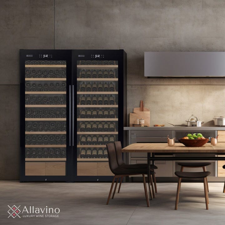 Allavino Residential 29" Wide 248 Bottle Single Zone Black Glass Left Hinge Wine Refrigerator with Display Shelving KWR248S-1BGL
