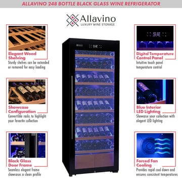 Allavino Residential 29" Wide 248 Bottle Single Zone Black Glass Wine Refrigerator with Display Shelving