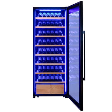 Allavino Residential Black 29" Wide 248 Bottle Single Zone Black Glass Right Hinge Wine Refrigerator with Display Shelving