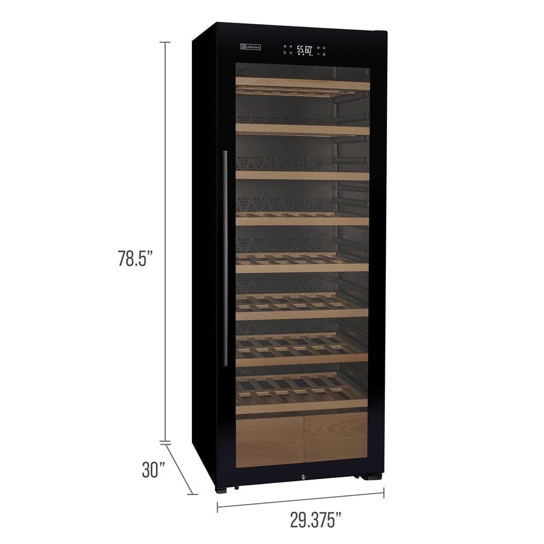 Allavino Residential Black 29" Wide 248 Bottle Single Zone Black Glass Right Hinge Wine Refrigerator with Display Shelving
