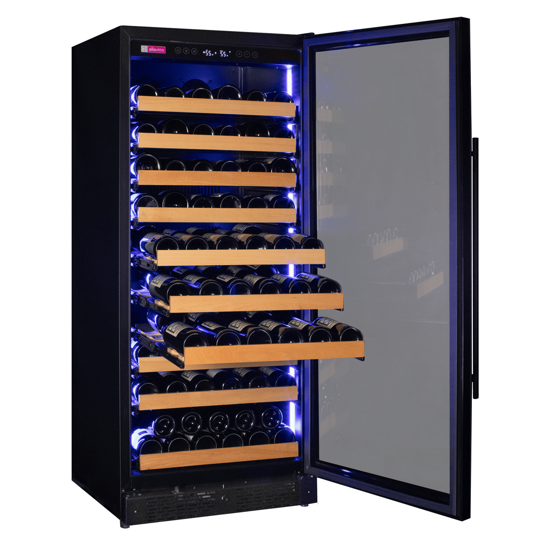 Allavino Residential Black Reserva Series 119 Bottle 55" Tall Dual Zone Right Hinge Black Glass Wine Refrigerator