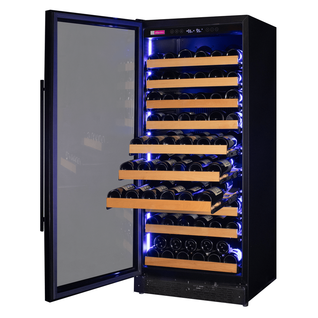 Allavino Residential Black Reserva Series 119 Bottle 55" Tall Single Zone Left Hinge Black Glass Wine Refrigerator