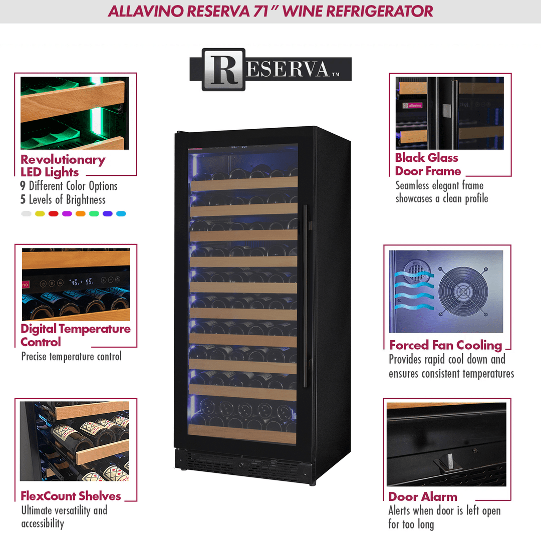 Allavino Residential Black Reserva Series 119 Bottle 55" Tall Single Zone Left Hinge Black Glass Wine Refrigerator