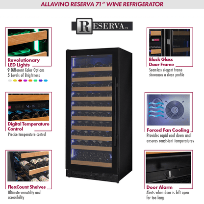 Allavino Residential Black Reserva Series 119 Bottle 55" Tall Single Zone Left Hinge Black Glass Wine Refrigerator